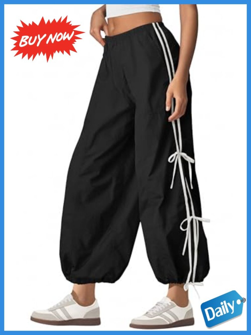 Women Parachute Pants Bow Knot Baggy Track Pants Wide Leg